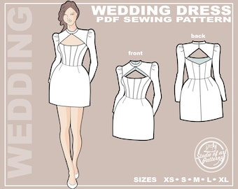 Mini Brautkleid Schnittmuster: Sanduhr-Korsett, Spitzenkleid (PDF Digital Download, 5 Grössen XS-XL, A4 Print-at-Home/ A0 Plotter Format)