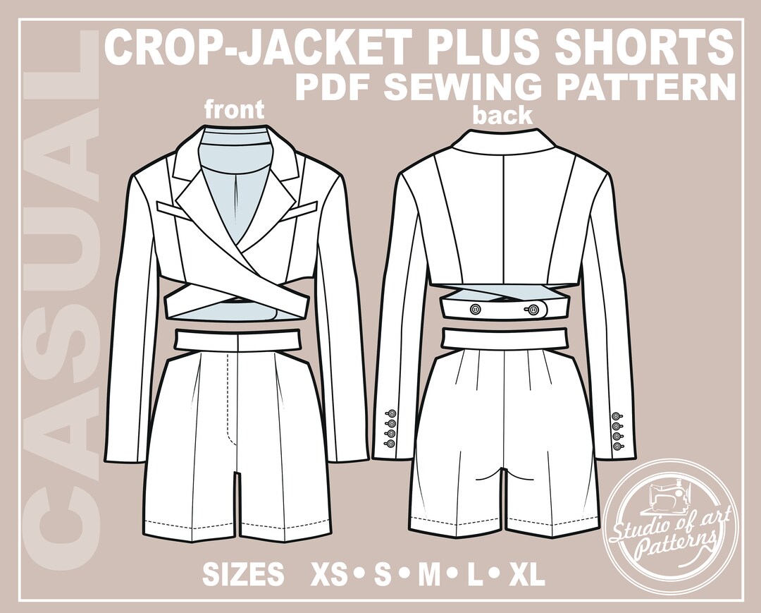 PATTERN WOMEN'S OUTFIT: Crop-jacket and Shorts. Sewing Pattern Crop ...