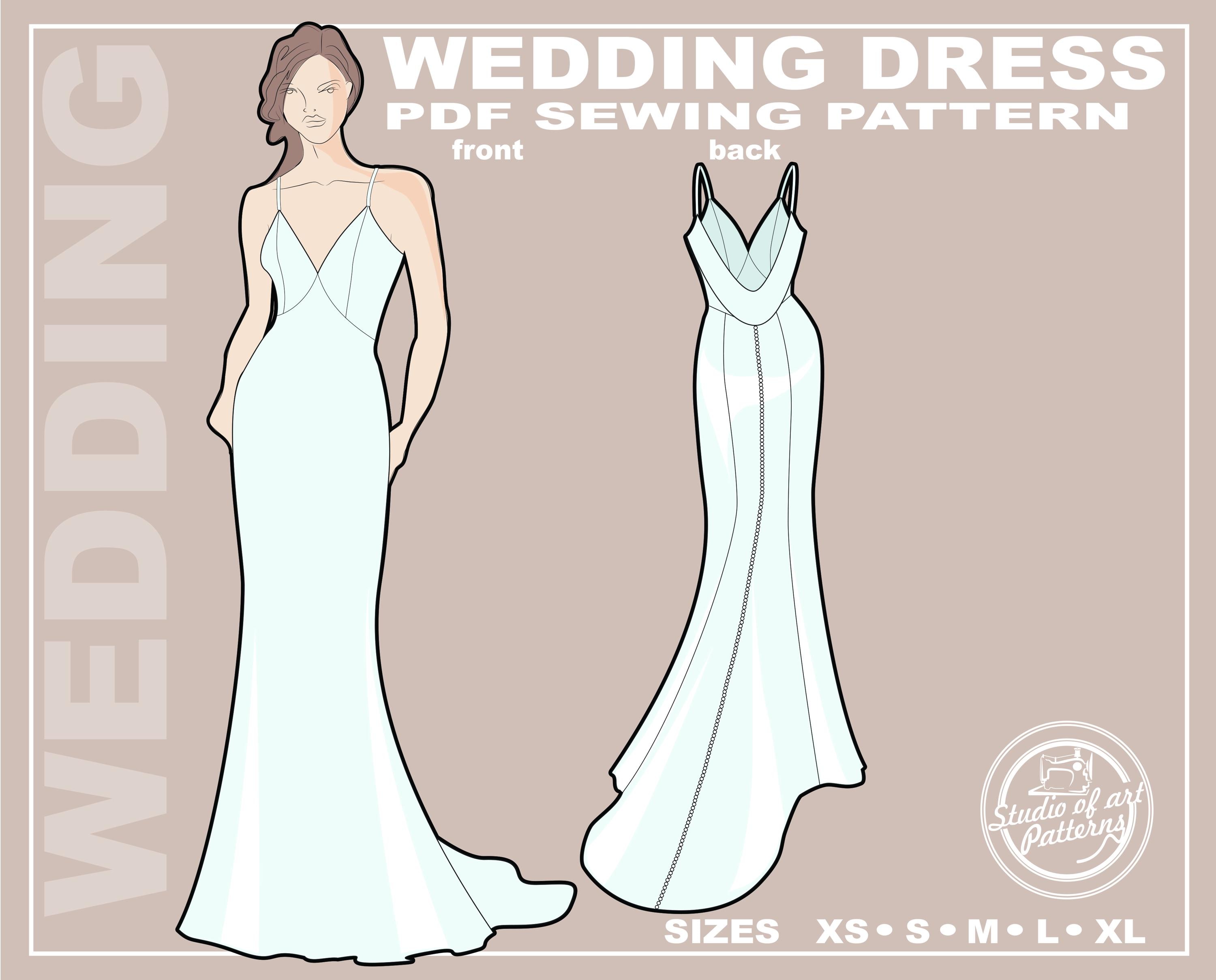Mermaid Wedding Dress Sewing Pattern With Lace Back (PDF Digital Download,  5 Sizes XS-XL, A4 Print-at-home/ A0 Plotter Format) - Etsy