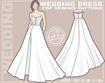 PATTERN WEDDING DRESS. Sewing Pattern Wedding dress with a corset. Digital Pack 5 sizes. Instant Download. Print-at-home