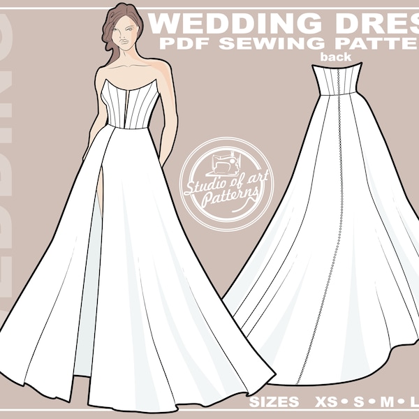 PATTERN WEDDING DRESS. Sewing Pattern Wedding dress with a corset. Digital Pack 5 sizes. Instant Download. Print-at-home