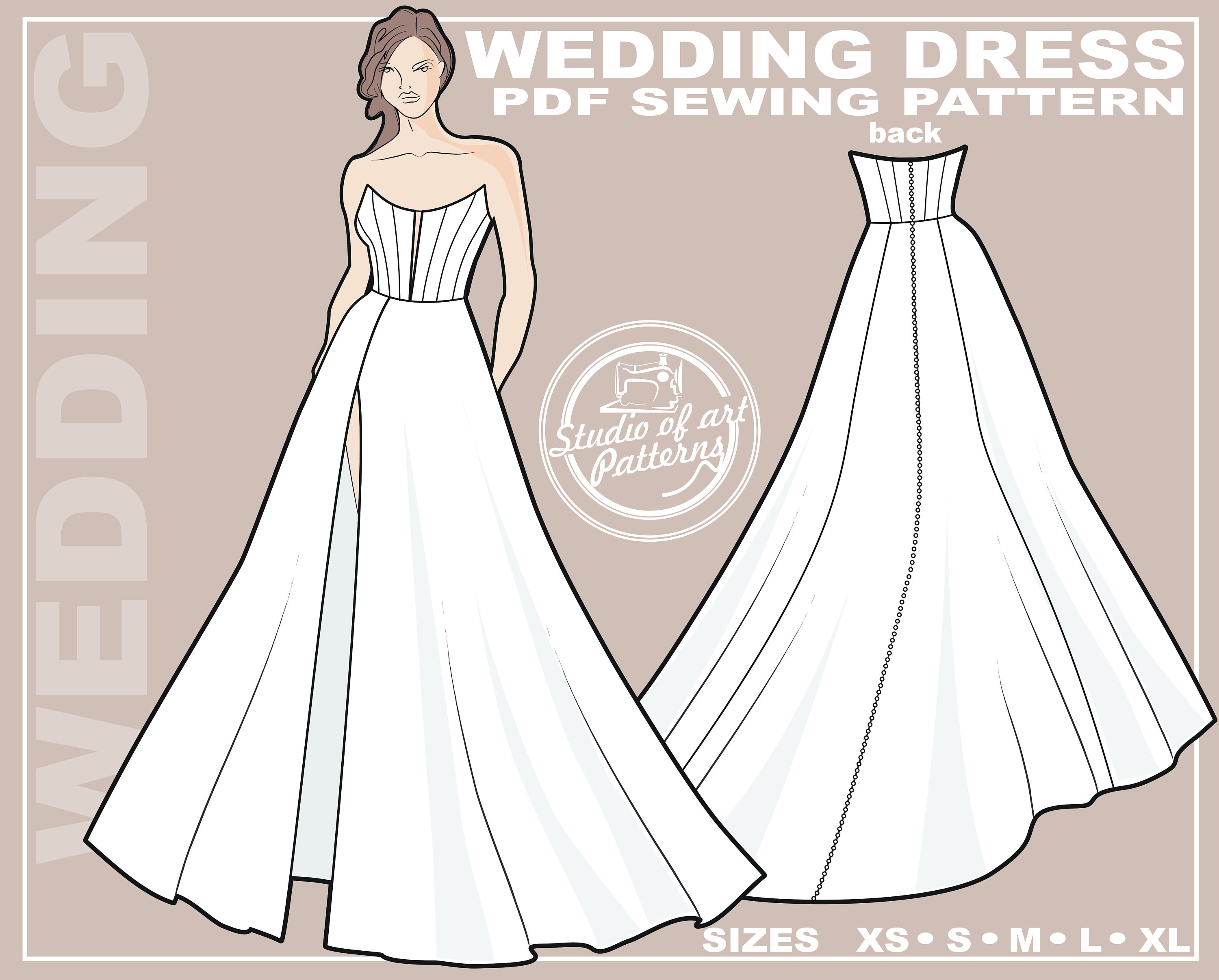 Corset Wedding Dress Sewing Pattern: Corset Bodice, Slit Skirt (PDF Digital, 5 Sizes XS-XL, A4 Print-at-home/a0 Plotter Format) - Etsy Corset Wedding Dress Sewing Pattern: Corset Bodice, Slit Skirt (PDF Digital, 5 Sizes XS-XL, A4 Print-at-home/a0 Plotter Format) - Etsy