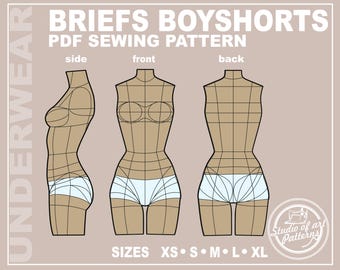 Briefs Boyshorts Sewing Pattern: Women's Underwear (PDF Digital Download, 5 Sizes XS-XL, A4 Print-at-home/A0 Plotter Format)