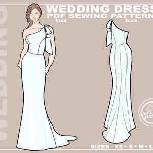 PATTERN WEDDING DRESS. Sewing Pattern Mermaid silhouette Bridal Dress. Digital Pack 5 sizes. Instant Download. Print-at-home
