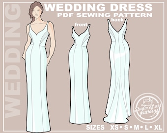 PATTERN WEDDING DRESS. Sewing Pattern Bridal Gown. Digital Pack 5 sizes. Instant Download. Print-at-home