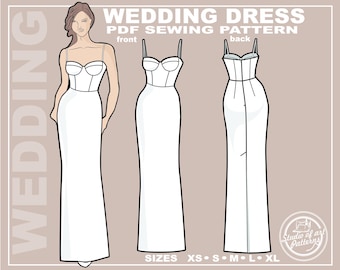 Wedding Corset Dress Sewing Pattern: Pencil Gown (PDF Digital Download, 5 Sizes XS-XL, A4 Print-at-Home/ A0 Plotter Format)