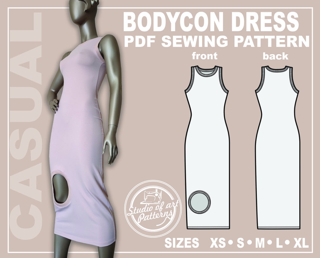 PATTERN BODYCON DRESS. Sewing Pattern Tube Dress. Digital Pack 5 Sizes
