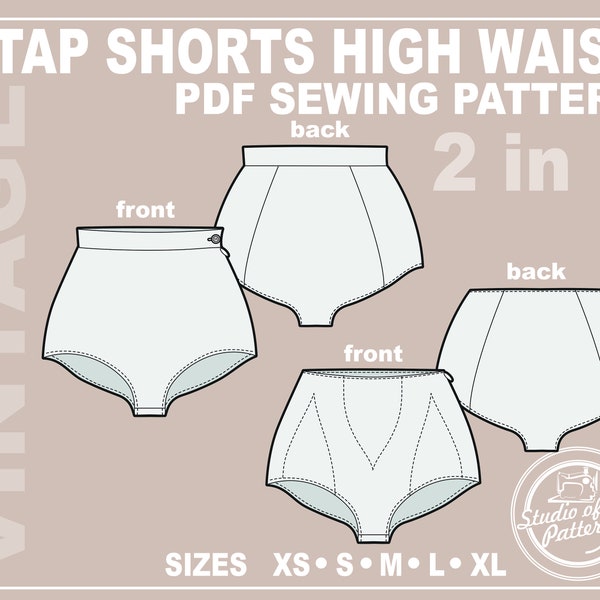 PATTERN TAP SHORTS High Waist. Sewing Pattern Tap Shorts. Digital Pack 5 sizes. Print-at-home