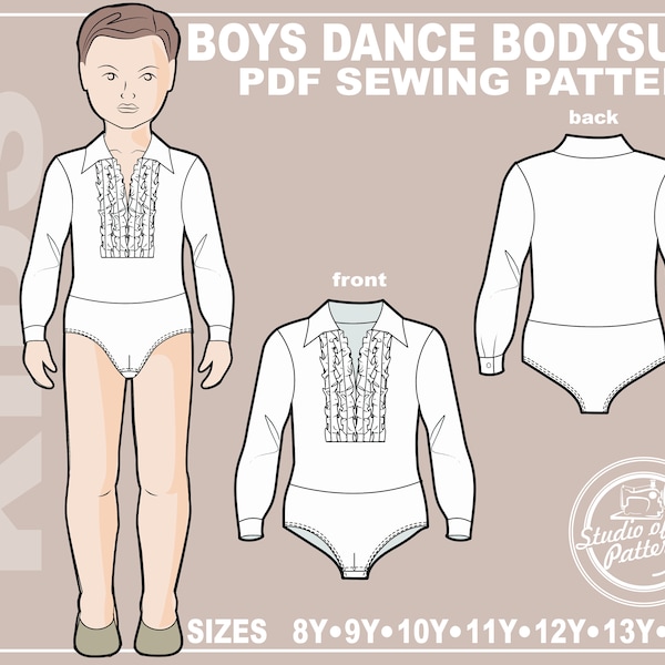 PATTERN BOYs DANCE BODYSUIT. Sewing Pattern Dance Bodysuit for boys. Digital Pack 6 sizes. Instant Download. Print-at-home