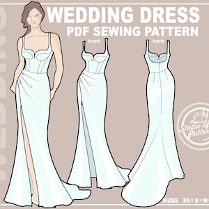 PATTERN WEDDING DRESS. Sewing Pattern Bridal gown featuring draping. Digital Pack 5 sizes. Instant Download.