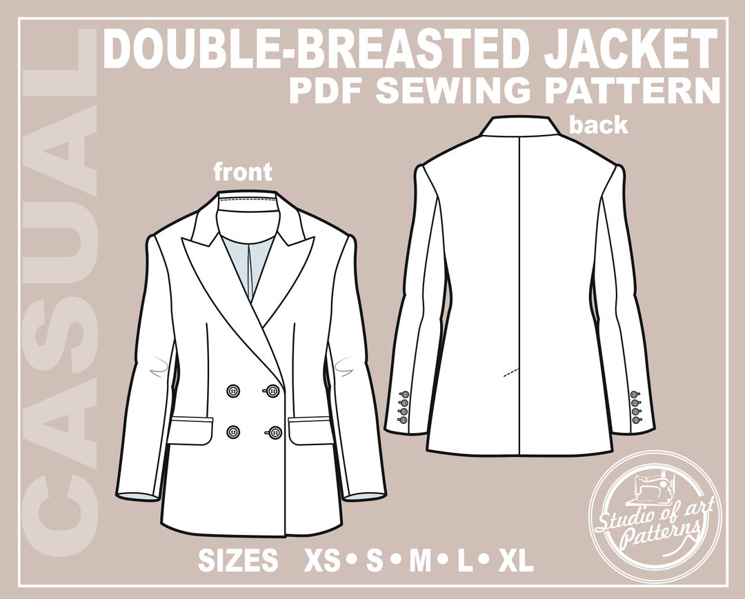 PATTERN WOMEN'S BLAZER. Sewing Pattern Double-breasted Jacket. Digital ...