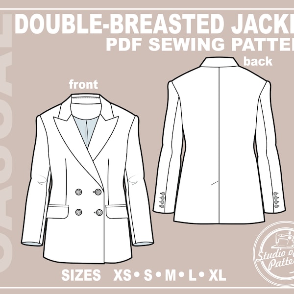 MUSTER-FRAUEN-BLAZER. Schnittmuster für die zweireihige Jacke. Digital Pack 5 Größen. Sofort Download. Print-at-Home-Druck