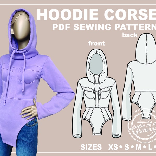 PATTERN HOODIE CORSET. Sewing Pattern. Digital Pack 5 sizes. Instant Download. Print-at-home