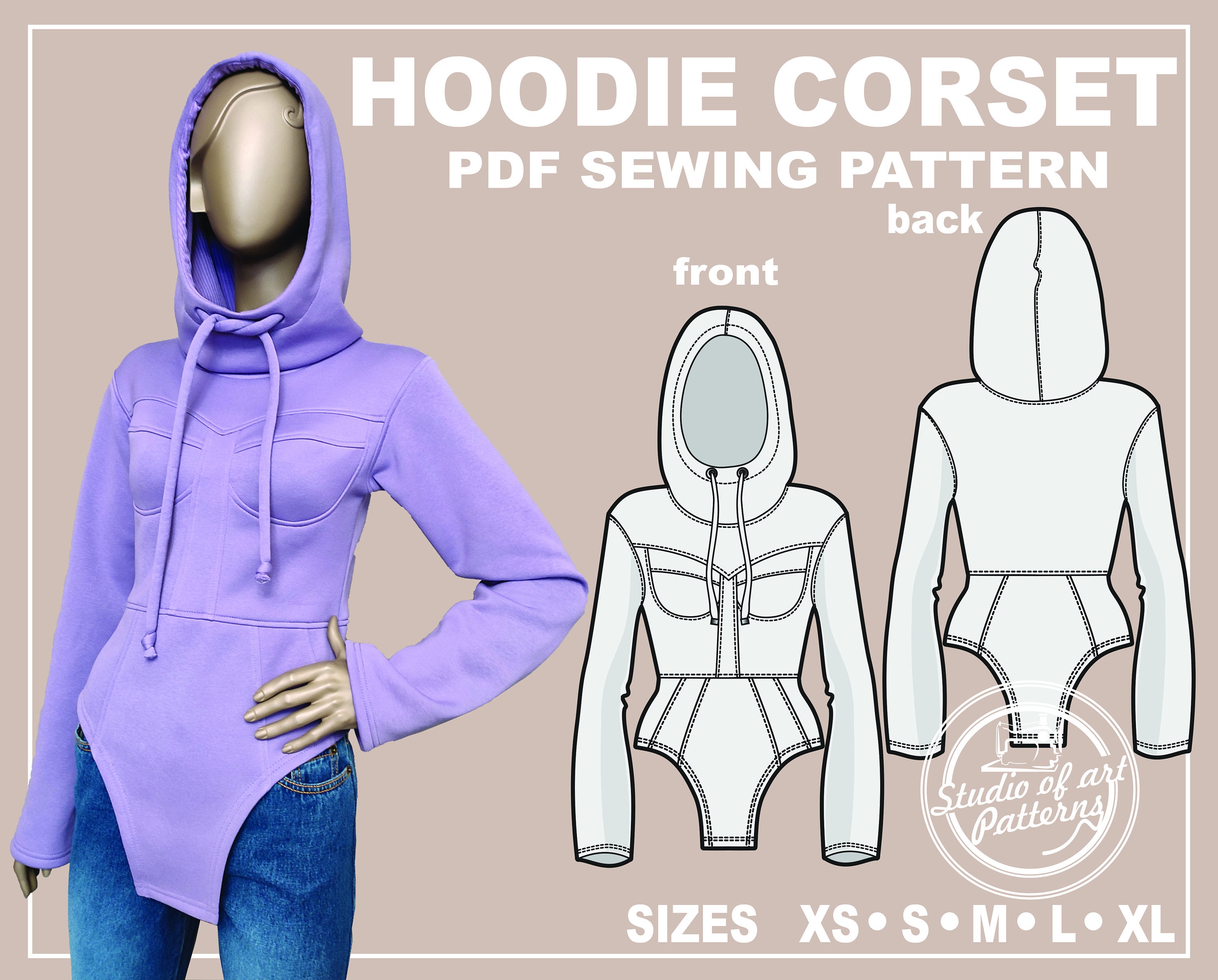 PATTERN HOODIE CORSET. Sewing Pattern. Digital Pack 5 Sizes