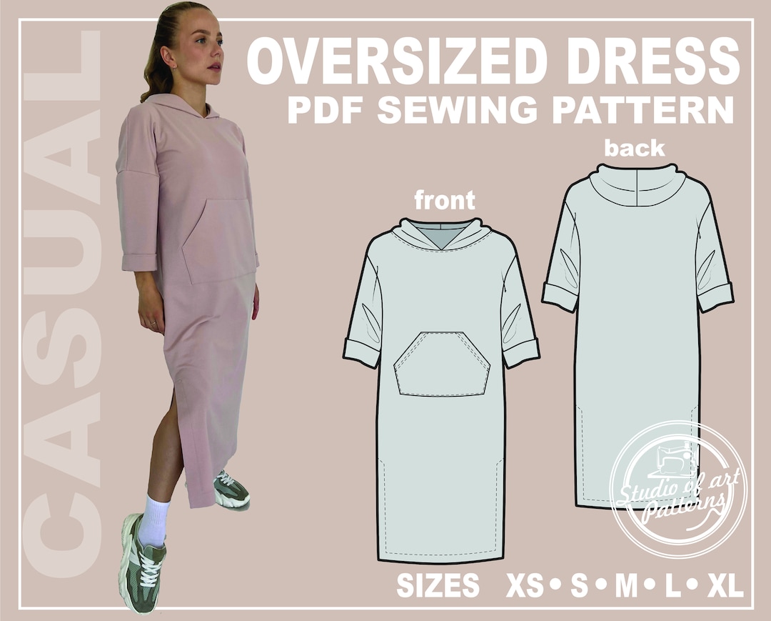 Over Dress Pattern Oversized Dress Pattern. Dress Sewing Pattern (PDF Digital, 5 Sizes XS ...