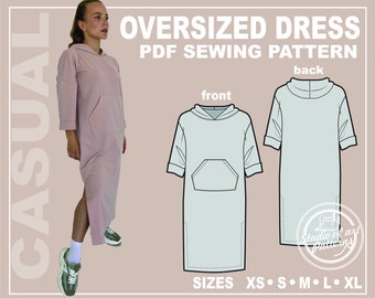 Oversized Dress Pattern. Dress Sewing Pattern (PDF Digital, 5 Sizes XS-XL, A4 Print-at-home/A0 Plotter)