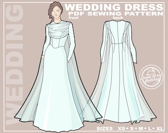 Brautkleid Schnittmuster: Brautkleid in A-Linie (PDF Digital Download, 5 Grössen XS-XL, A4 Print-at-Home/ A0 Plotter Format)