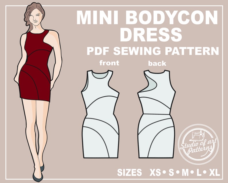 PATTERN BODYCON DRESS. Sewing Pattern. Digital Pack 5 Sizes. Etsy