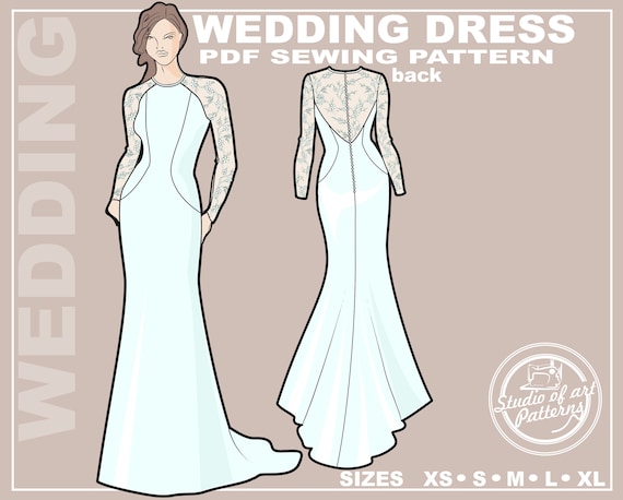 Lace Sleeve Wedding Gown Sewing Pattern: Fitted Bodice, Open Back (PDF  Digital, 5 Sizes XS-XL, A4 Print-at-home/a0 Plotter Format) - Etsy