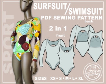 Surfsuit & Swimsuit Sewing Pattern: 2-in-1 (PDF Digital Download, 5 Sizes XS-XL, A4 Print-at-home/A0 Plotter Format)