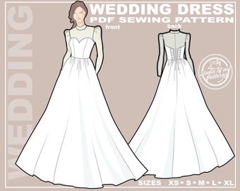 Classic Wedding Dress Sewing Pattern: Corset and Ball Gown Skirt (PDF Digital, 5 Sizes XS-XL, A4 Print-at-home/A0 Plotter Format)