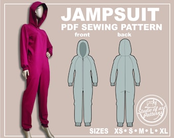 PATTERN OVERSIZED JUMPSUIT. Sewing Pattern Overall with hood. Digital Pack 5 sizes. Print-at-home