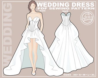 Wedding Dress Sewing Pattern: Structured Cup Corset, Balloon Skirt (PDF, 5 Sizes XS-XL, A4 Print-at-Home/ A0 Plotter Format)