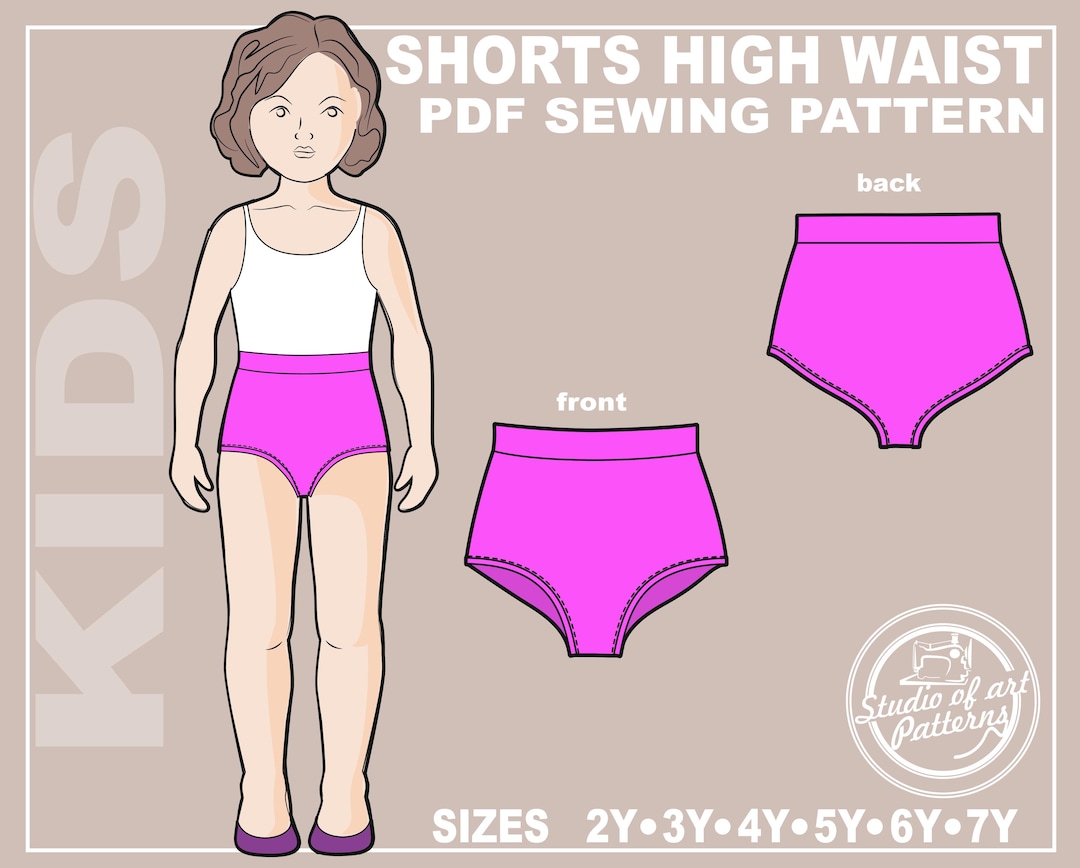 Kids High Waist Shorts Sewing Pattern: Sizes (PDF Digital