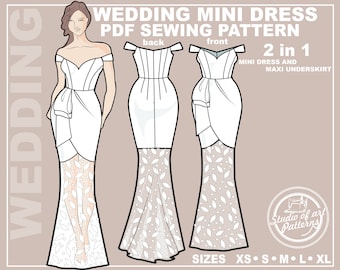 PATTERN WEDDING DRESS. Sewing Pattern Smart Convertible Wedding Dress. Digital Pack 5 sizes. Instant Download. Print-at-home