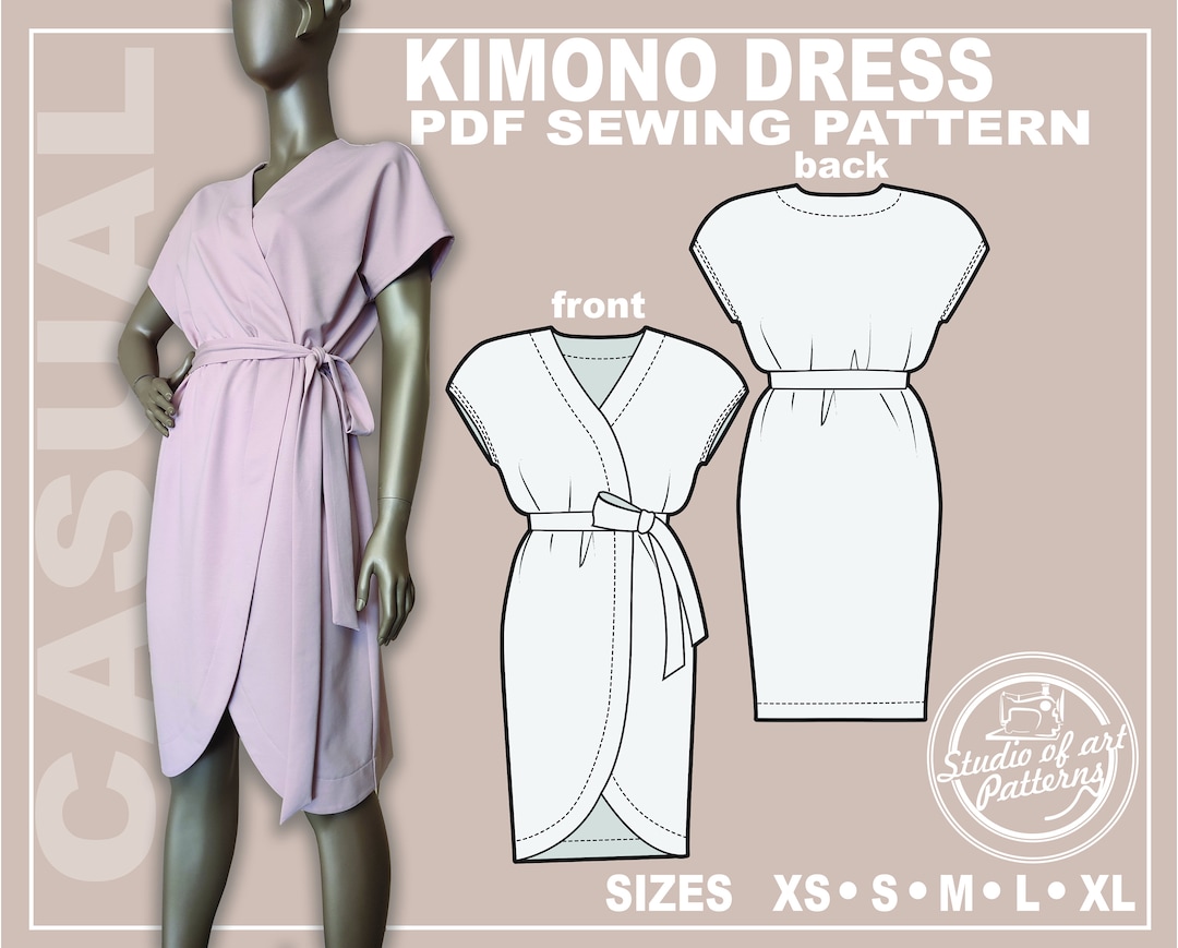 PATTERN KIMONO DRESS. Sewing Pattern Women's Kimono Dressrobe. Digital