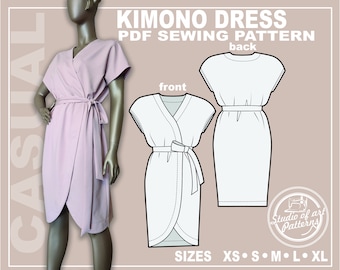 Kimono Dress Sewing Pattern: Women's Robe (PDF Digital Download, 5 Sizes XS-XL, A4 Print-at-home/A0 Plotter Format)