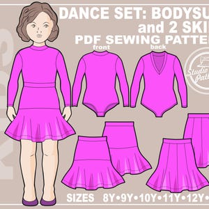 Kids Dance Bodysuit & Skirt Sewing Pattern: 6 sizes 8-13 Years (PDF Digital Download, A4 Print-at-home/A0 Plotter Format)