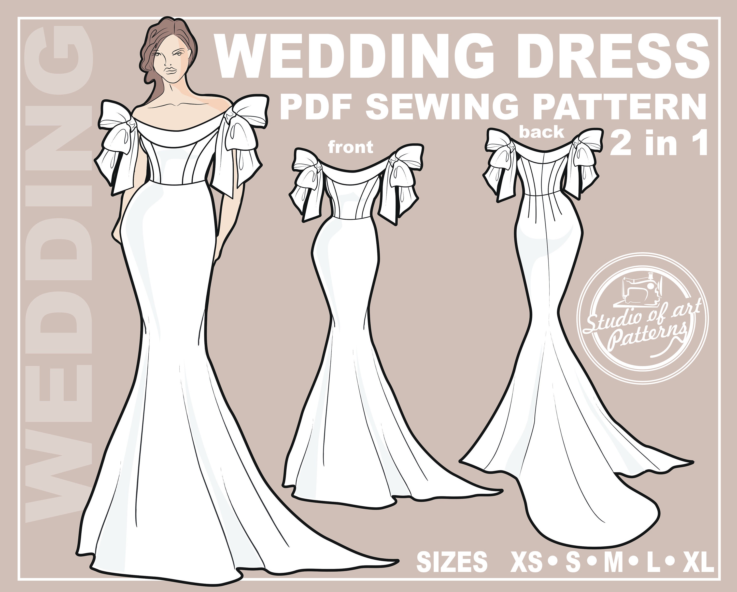 wedding dress cut out template Pattern Dress. Sewing Pattern. (PDF Digital Download, 5 Sizes XS-XL, A4 Print-at-home /A0 Plotter Format) Coloring EMIN + PAUL Cream ProductID: 110636 SVG format KNK file Color:COASTAL