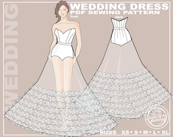 Wedding Gown Sewing Pattern: Corset Bodice, Ruffle Skirt (PDF Digital Download, 5 Sizes XS-XL, A4 Print-at-home/A0 Plotter Format)