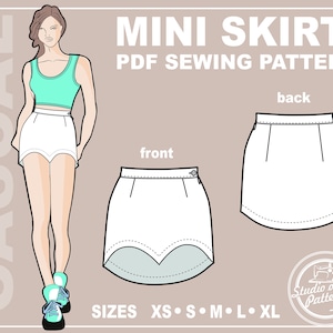 PATTERN SKIRT. Sewing Pattern Mini Skirt. Digital Pack 5 sizes. Instant Download. Print-at-home