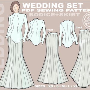 Asymmetrical Chiffon Wedding Dress Sewing Pattern: Mermaid Skirt (PDF Digital Download, 5 Sizes XS-XL, A4 Print-at-Home/ A0 Plotter Format)
