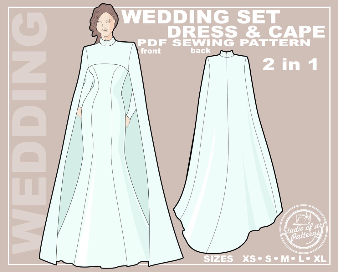 Bridal Cape and Dress Sewing Pattern. Wedding Gown (PDF Digital — free download