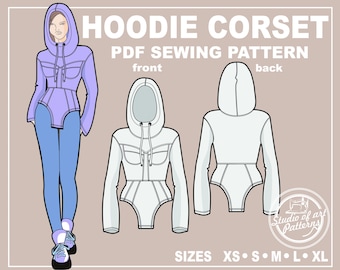 Hoodie Corset Pattern. Hoodie Sewing Pattern (PDF Digital, 5 Sizes XS-XL, A4 Print-at-Home/ A0 Plotter)
