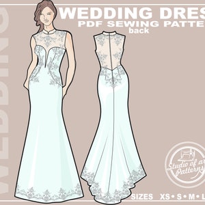 PATTERN WEDDING DRESS. Sewing Pattern Wedding gown with lace. Digital Pack 5 sizes. Instant Download.