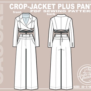 PATTERN WOMEN'S OUTFIT: Crop-Jacket and Pants. Sewing Pattern Crop-Jacket and Pants Palazzo. Digital Pack 5 sizes. Print-at-home