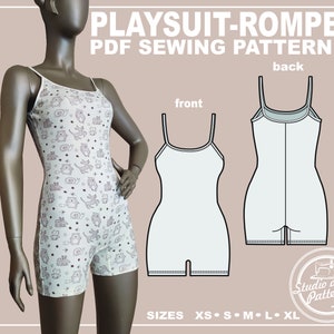PATTERN BODYCON PLAYSUIT. Sewing Pattern Bodysuit-Romper. Digital Pack 5 sizes. Instant Download. Print-at-home