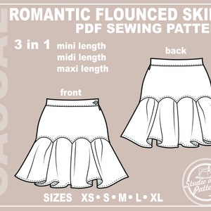 PATTERN SKIRT. Sewing Pattern Romantic Flounced Skirt. Digital Pack 5 sizes. Instant Download. Print-at-home