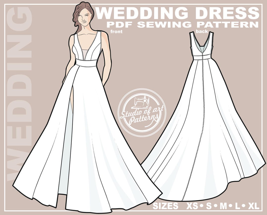 PATTERN WEDDING DRESS. Sewing Pattern Wedding Gown With Plunging ...
