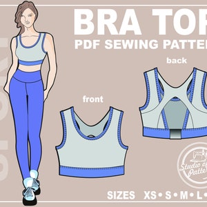 PATTERN SPORT BRA Top. Sewing Pattern Top Bra. Digital Pack 5 sizes. Instant Download. Print-at-home