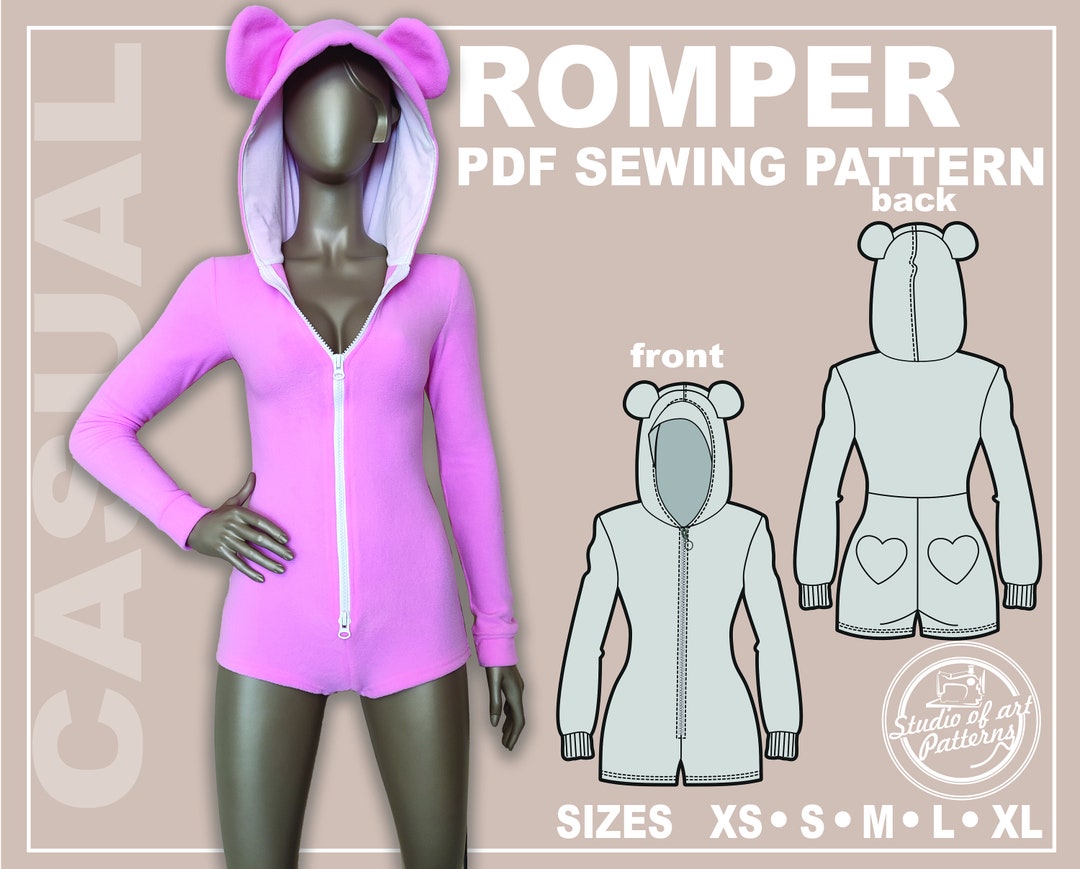 PATTERN ROMPER. Sewing Pattern Romper With Hood. Digital Pack 5 Sizes. Instant Download. Print