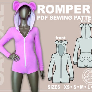 PATTERN ROMPER. Sewing Pattern Romper with hood. Digital Pack 5 sizes. Instant Download. Print-at-home