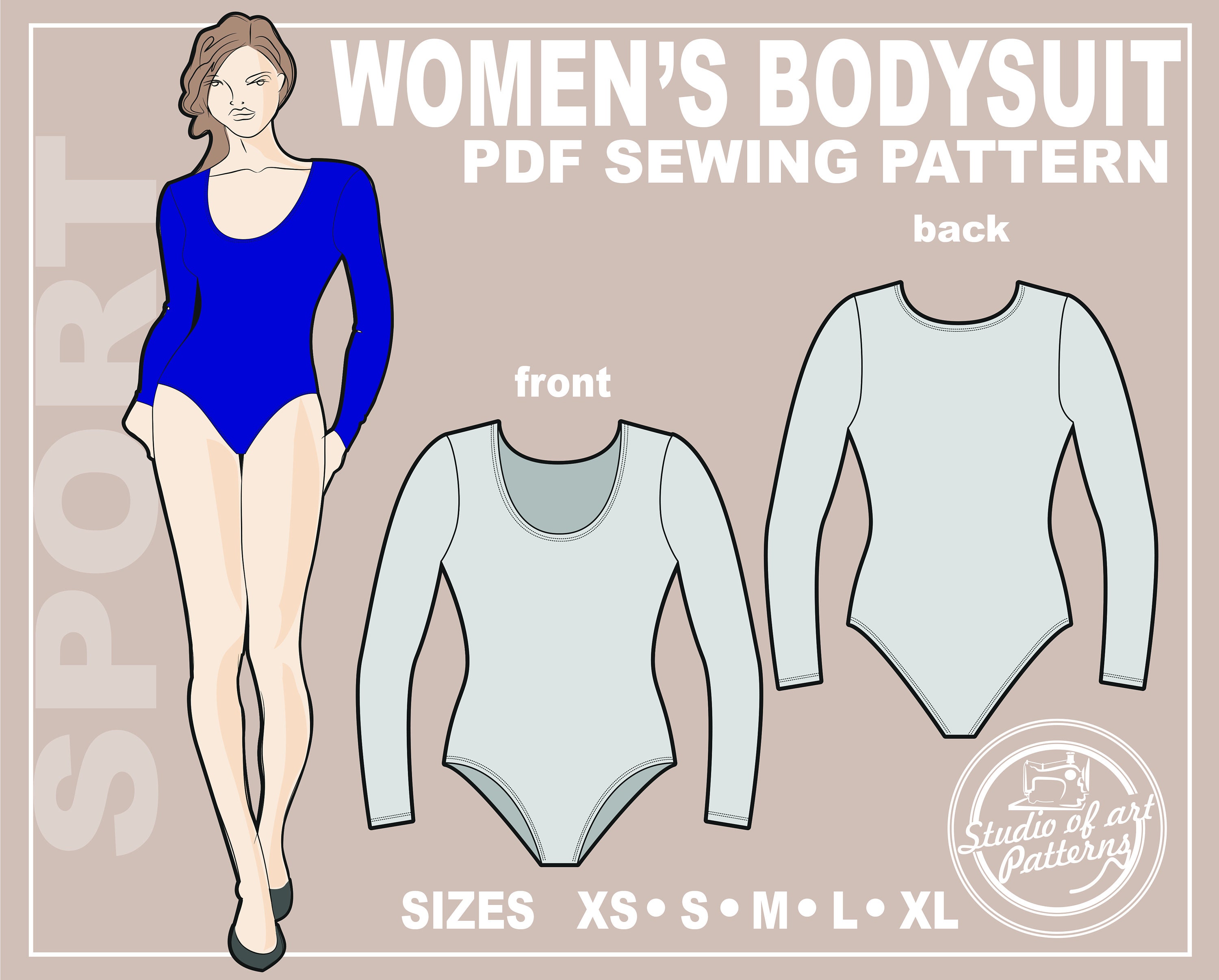 Body Rise Sewing Pattern Women's Bodysuit Sewing Pattern (PDF Digital Download, 5 Sizes XS-XL ...