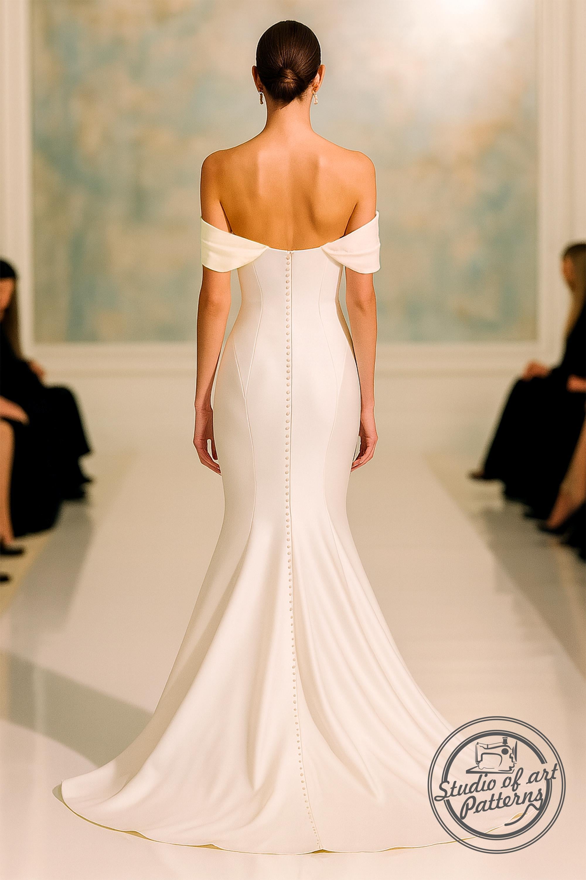 off shoulder mermaid dress pattern Tadashi Shoji