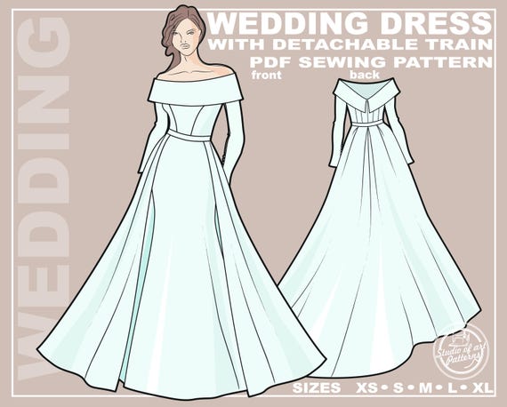 Wedding Dress Sewing Pattern With Detachable Train (PDF Digital Download, 5  Sizes XS-XL, A4 Print-at-home/ A0 Plotter Format) - Etsy