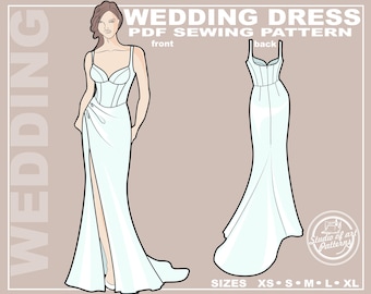 Mermaid Wedding Dress Sewing Pattern with Corset Bodice (PDF Digital Download, 5 Sizes XS-XL, A4 Print-at-Home/ A0 Plotter Format)
